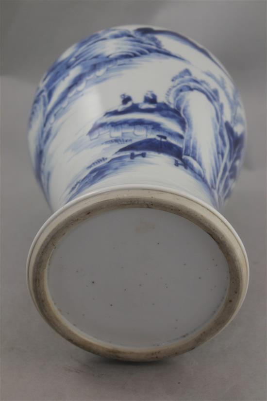 The base section of a Chinese blue and white yen-yen vase, Kangxi period, 25.5cm, neck reduced